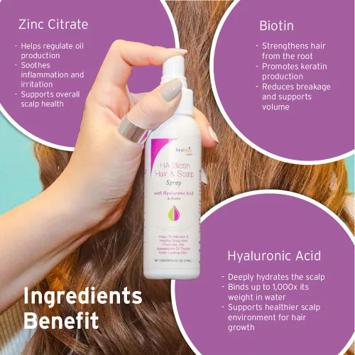 Miniatura 8 de Hyalogic Biotin Spray voluminizador para el cabello con ácido hialurónico para adelgazar el cabello, promueve cerraduras y cuero cabelludo más