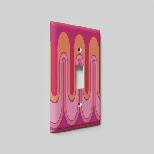 Miniatura 3 de Cubierta decorativa para interruptor de luz con ondas retro rojas, placa de pared de palanca individual Single Toggle