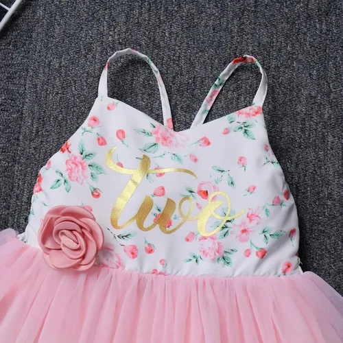 Miniatura 4 de Disfraz de princesa de tul floral para niñas y bebés, con diadema brillante para fiesta de té, para sesión de fotos