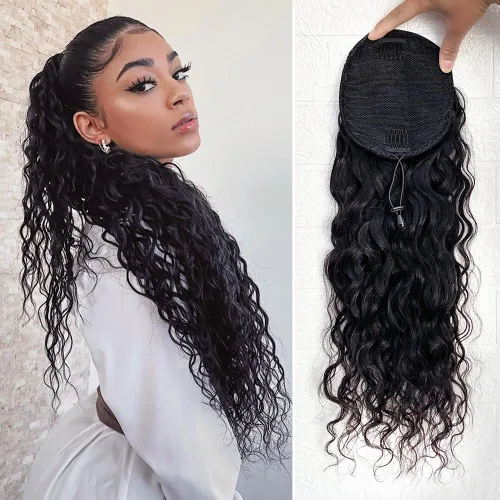 Miniatura 8 de Extensiones de cola de caballo con correa de cabello humano rizado, 100% cabello brasileño sin procesar, cola de caballo, pasta mágica con clip