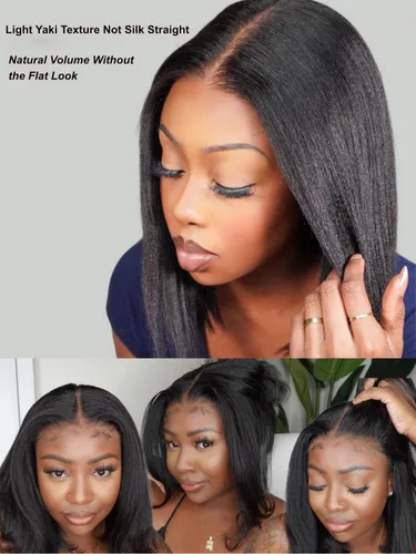 Miniatura 4 de UNICE Yaki Peluca Bob Recta de Cabello Humano con Cordón Adiós Nudos Sin Pegamento 7x5 Pelucas Frontales de Encaje de Cabello Humano Pre Desplumadas