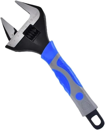 Llave ajustable de mandíbula de 8 pulgadas de ancho, llave de media luna de boca ancha para plomería y tareas de bricolaje, escala métrica doble y
