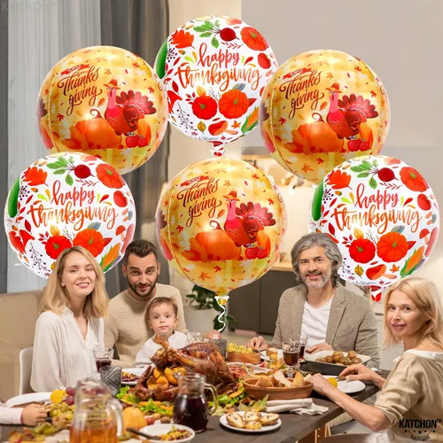 Miniatura 5 de KatchOn, Globos de Feliz Acción de Gracias, grandes de 22 pulgadas, paquete de 6, globos de aluminio de agradecimiento para decoraciones de otoño