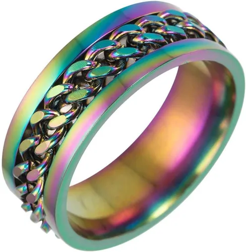Jude Jewelers Anillo giratorio de cadena de acero inoxidable de 0.315in, Metal, Zirconia cúbica