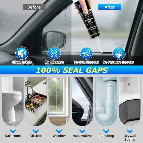 Miniatura 4 de Sellador adhesivo de silicona RTV negro, 100% silicona calafateo, sellador impermeable para cualquier propósito para automóvil, ventana, baño