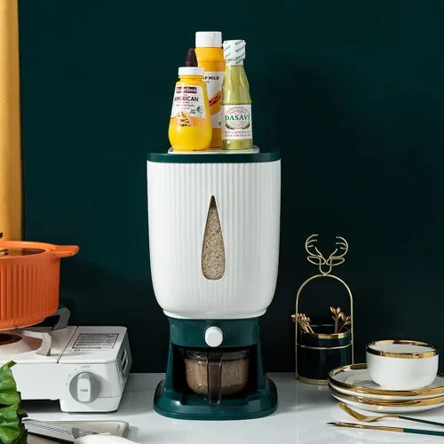 Miniatura 9 de Recipiente dispensador de arroz de 22.0 lbs, recipientes grandes de almacenamiento de alimentos secos de cereales con taza medidora, cubo