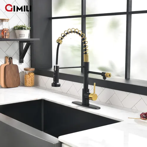 Miniatura 8 de GIMILI Grifo de agua potable negro y dorado 3 en 1 estilo comercial desplegable con filtro de una sola manija para sistema de filtración de agua