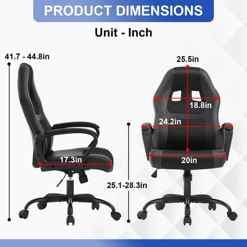 Miniatura 3 de Silla de juegos de piel sintética, ergonómica, silla de oficina, sillas ejecutivas para computadora, respaldo alto, tarea de computadora con soporte