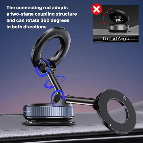 Miniatura 4 de Soporte magnético de teléfono giratorio de 360°, plegable y retráctil con ventosa para automóvil, gimnasio, espejo, superficie lisa, compatible