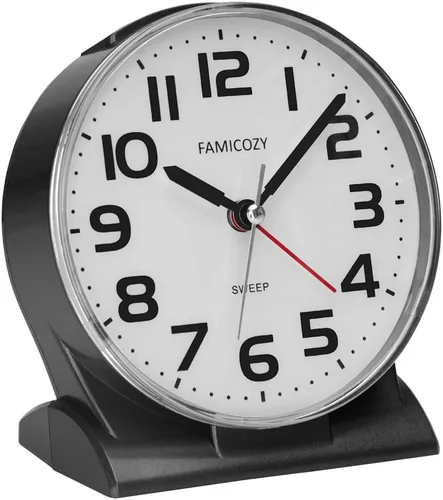 FAMICOZY Reloj despertador analógico sin tictac de 4.5 pulgadas, silencioso, legible para personas mayores, fácil de configurar, alarma de aumento