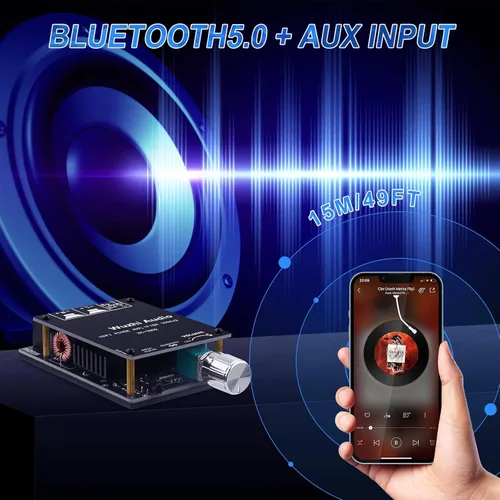 Miniatura 3 de ZK-1002 Placa de amplificador de audio Bluetooth 5.0, mini amplificador de potencia HiFi de 100 W x 2 de 2.0 canales con control de volumen, Negro4