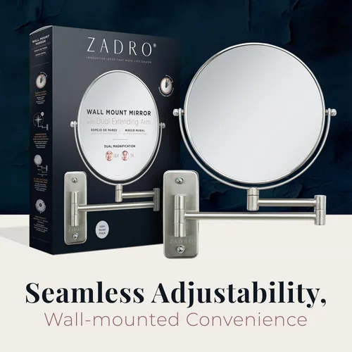 Miniatura 7 de Zadro Espejo de maquillaje para montar en la pared con aumento, espejo plegable de brazo extensible, espejo de tocador para ducha de pared, espejo