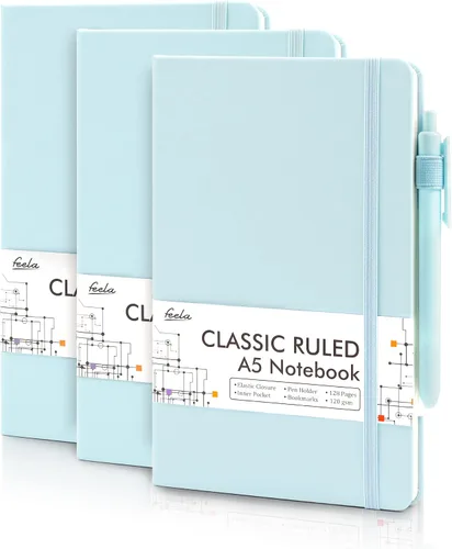 Miniatura 11 de feela Paquete de 3 Cuadernos Diarios a Granel, Cuaderno de Tapa Dura Clásico con Rayas Rayado Diarios con Soporte para Bolígrafo para Mujeres Niñas