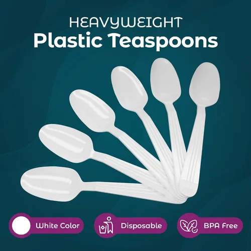 Miniatura 5 de 500 unidades – Cucharas de té de plástico blanco desechables de peso pesado Cucharas de postre de plástico Ideales para celebraciones, fiestas