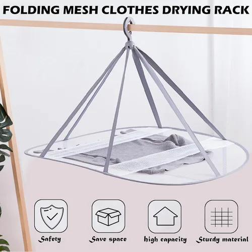 Miniatura 7 de Estante de secado de ropa plegable de malla de 1 nivel con fijación interna, apilable, estante portátil para colgar suéteres, camisetas, prendas