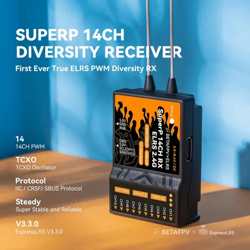 Miniatura 2 de BETAFPV SuperP - Receptor de diversidad de 14 canales con TCXO, 2 antenas, cadenas RX duales que soportan fotografía aérea voladora de largo