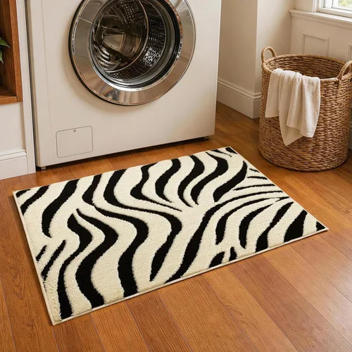 Miniatura 2 de YIHOUSE Alfombras de entrada de 2 x 3 pies: alfombra pequeña lavable a rayas de cebra – moderna alfombra negra y blanca crema para la entrada