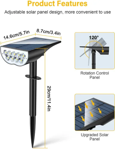 Miniatura 6 de Focos solares impermeables para exteriores, 3 modos de iluminación, focos solares, luz de atardecer a amanecer, para patio, camino, paisaje, Blanco