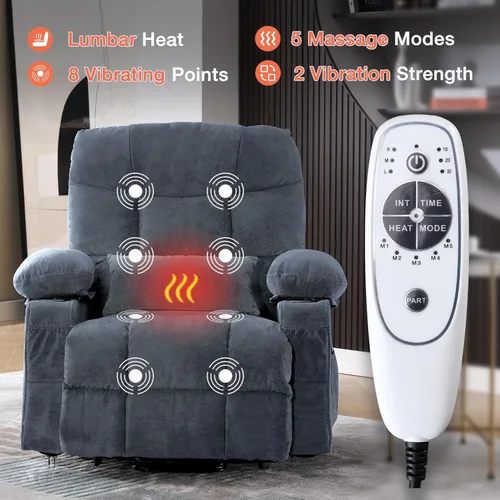 Miniatura 4 de MAHOMICO Silla reclinable eléctrica para personas mayores con masaje por vibración y calefacción lumbar, sofá reclinable eléctrico con bolsillo