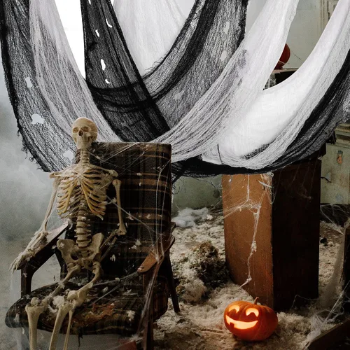 Miniatura 4 de 5 piezas de tela espeluznante de Halloween, tela espeluznante de 30 x 72 pulgadas, tela de tejido suelto espeluznante para decoración de fiesta