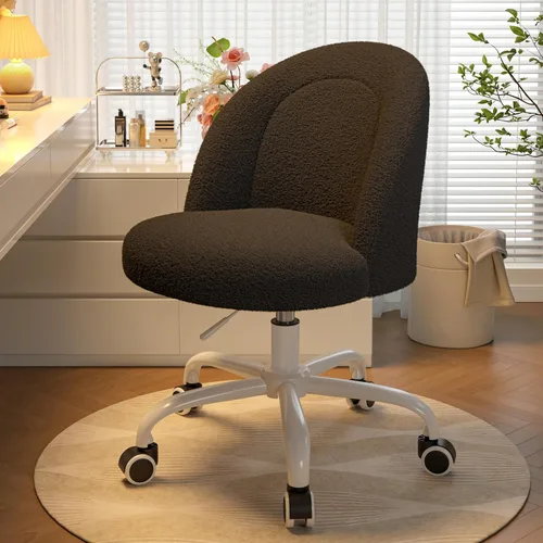 Miniatura 11 de DurayLoly Silla de tocador con respaldo, bonita silla de escritorio con ruedas, silla de oficina sin brazos ajustable en altura, soporte lumbar Gris