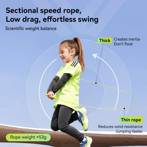 Miniatura 4 de Cuerda de saltar para niños con velocidad ajustable con rodamientos duales, cordón anti-enredo segmentado, asas de silicona, juguete de fitness