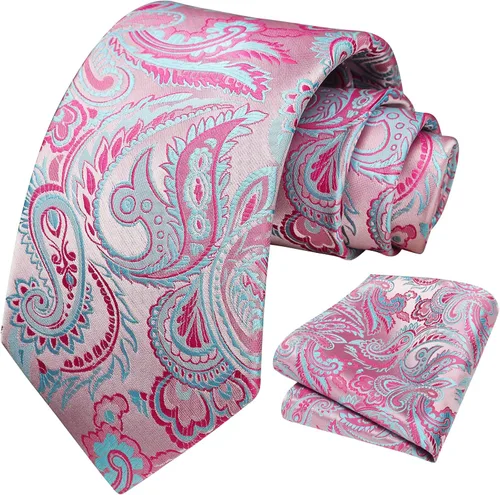 Miniatura 242 de HISDERN Corbatas para hombre, corbata de cachemira y bolsillo cuadrado tejido clásico floral para hombre, corbata de fiesta de boda