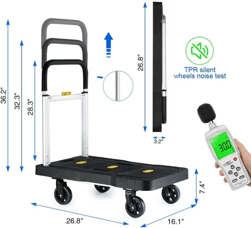 Miniatura 4 de Carro plegable de mano resistente mejorado con ruedas, carrito portátil de 330 libras, mango ajustable para equipaje, mudanzas, viajes, compras