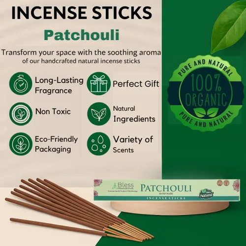 Miniatura 4 de Bless-Patchouli 100% varitas de incienso naturales hechas a mano, sumergidas a mano, libres de químicos orgánicos y carbón, para purificación