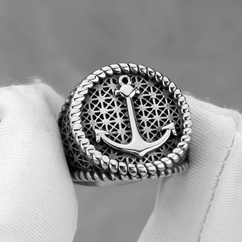 Miniatura 5 de Anillo de sello de anclaje de acero inoxidable Anillo de dedo de red de cuerda de anclaje náutico