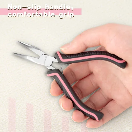 Miniatura 5 de Alicates Mini de Punta Doblada con Mandíbulas Lisas, Herramienta Rosa de 5 Pulgadas para Hacer Joyas de Mujeres