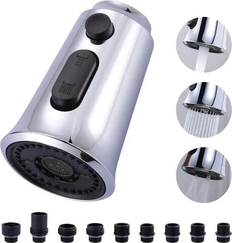 Miniatura 10 de WOWOW Cabezal de repuesto para grifo de cocina, cabezal rociador de grifo extraíble de 3 funciones con 9 adaptadores, boquilla rociadora de cocina