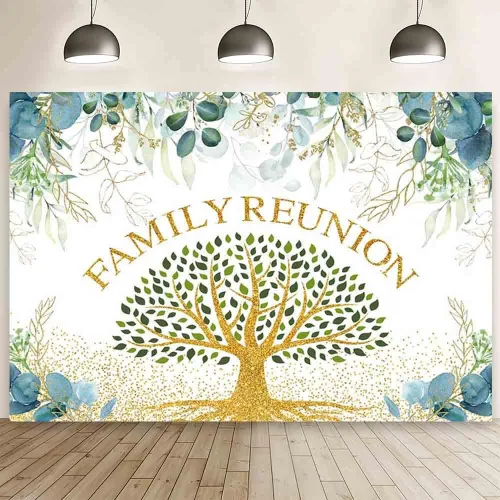 Miniatura 6 de AIBIIN Telón de fondo personalizado para reunión familiar de 7 x 5 pies, hojas de eucalipto, árbol genealógico, fondo de fotografía de árbol verde