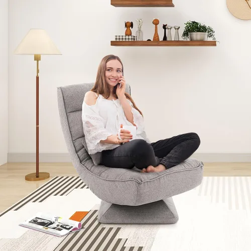 Miniatura 5 de Giantex Silla giratoria ajustable para el suelo, silla de videojuegos de 5 posiciones con base giratoria, marco de acero, almohada lumbar de masaje