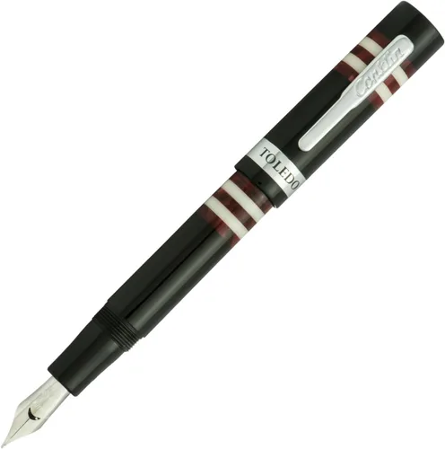 Miniatura 4 de Conklin Toledo - Pluma estilográfica en negro con segmentos de anillo naranja y blanco, punta de punta, instrumento de escritura premium con diseño