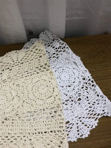 Miniatura 6 de Damanni Tapete ovalado de algodón hecho a mano con encaje de ganchillo, 12 x 24 pulgadas, color beige