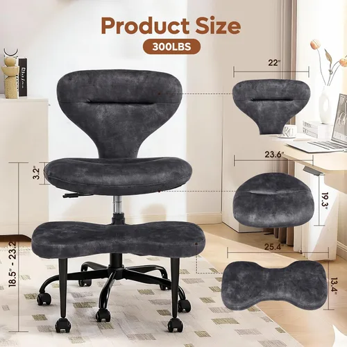 Miniatura 3 de YFO Silla ergonómica de oficina con patas cruzadas y silla de meditación para TDAH con ruedas silenciosas para silla de escritorio de oficina