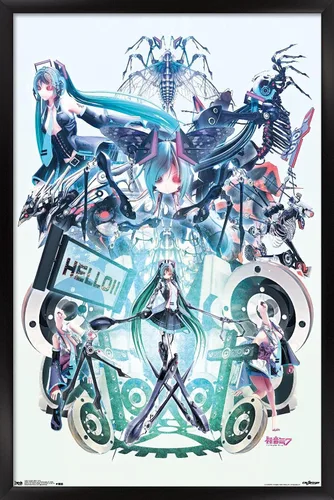 Miniatura 7 de Trends International Hatsune Miku - Póster de pared Hello, 14.725 x 22.375 pulgadas, versión con marco de madera tipo granero