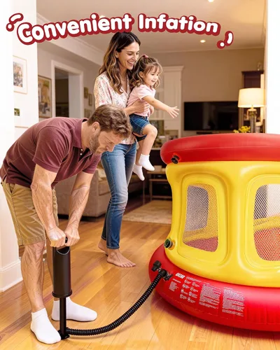 Miniatura 6 de Trampolín inflable todo en 1 para niños pequeños de 1 a 3 años, con bomba de aire manual, PVC antideslizante de textura gruesa, red de seguridad