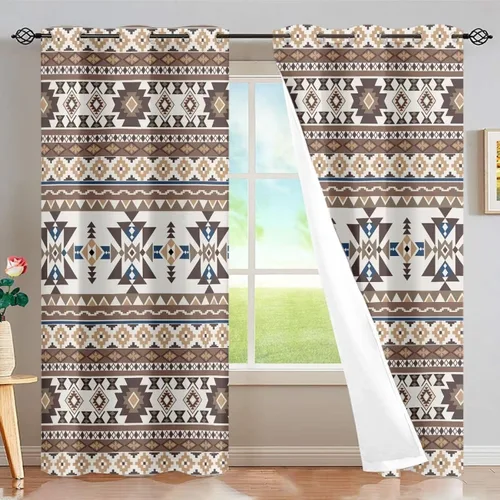 Miniatura 71 de Dreaweet African Tribal Blackout Curtains 63 Inch Long 2 Panels Set Bohemian Ethnic Geometric Grommet Top Thermal Insulated Curtains for Living Room