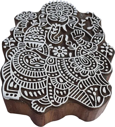 Miniatura 9 de Bloque de impresión con clase grande Lord Ganesha forma sello de madera grande