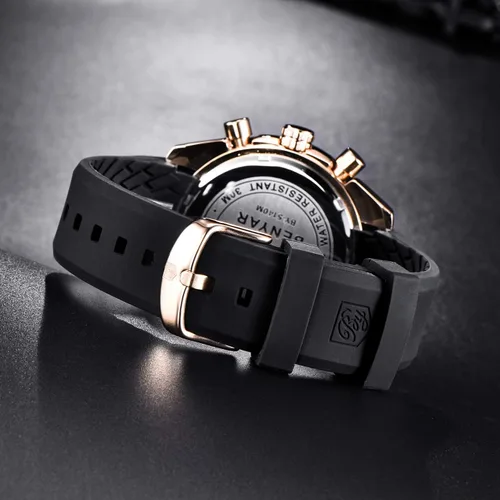Miniatura 3 de BENYAR Fashion - Reloj de pulsera de cuarzo para hombre, con cronógrafo de silicona, impermeable, para negocios, casual, diseño deportivo, perfecto