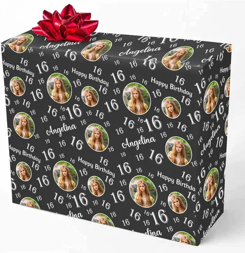 Miniatura 14 de M YESCUSTOM Personalized Birthday Wrapping Paper with Picture Age Custom 1st 18th 30th 40th 50th 60th Happy Birthday Gift Wrapping Paper Roll