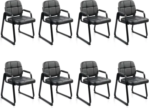 Miniatura 25 de CLATINA Silla de cuero para invitados de oficina, silla de recepción sin ruedas con reposabrazos y soporte de madera, sillón de escritorio