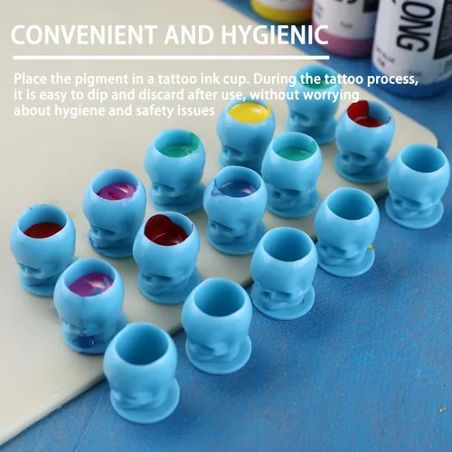 Miniatura 4 de 200 tapas de tinta desechables para tatuajes, vasos de plástico con base para pigmento de maquillaje permanente, suministros de accesorios