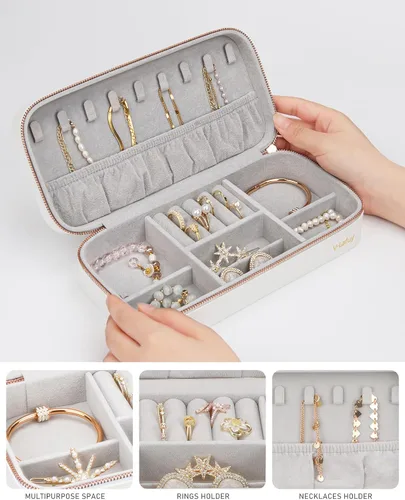 Miniatura 90 de Joyero pequeño, joyero de viaje portátil para mujer, mini organizador de viaje de 2 capas, regalo para mujeres y niñas, negro A