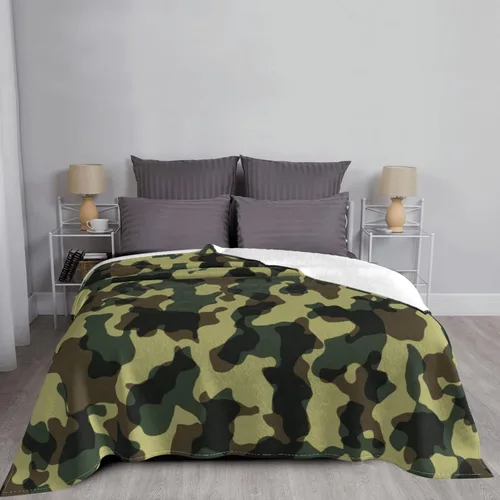 Miniatura 6 de Manta de franela de 50 x 40 pulgadas, manta de forro polar de camuflaje suave y cómoda con pompones para exteriores e interiores