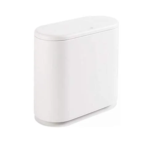 Miniatura 8 de IEEK Bote de basura de plástico con tapa superior de presión, cubo de basura de 2.4 galones / 10 litros, cesta de basura negra moderna para baño