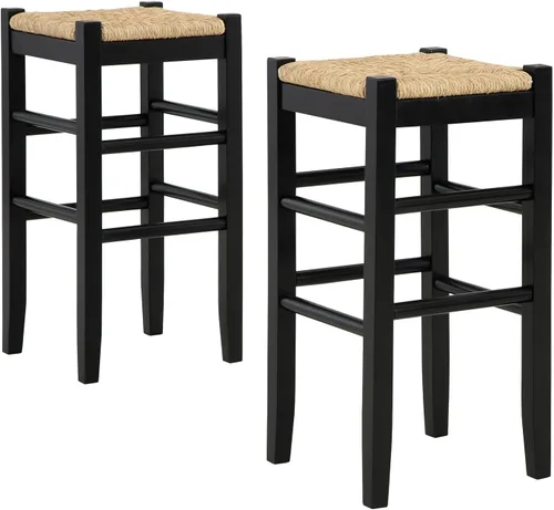Signature Design by Ashley Mirimyn Farmhouse - Taburete de bar de altura de barra de 29.5 pulgadas con asientos de mimbre tejido, 2 unidades, negro