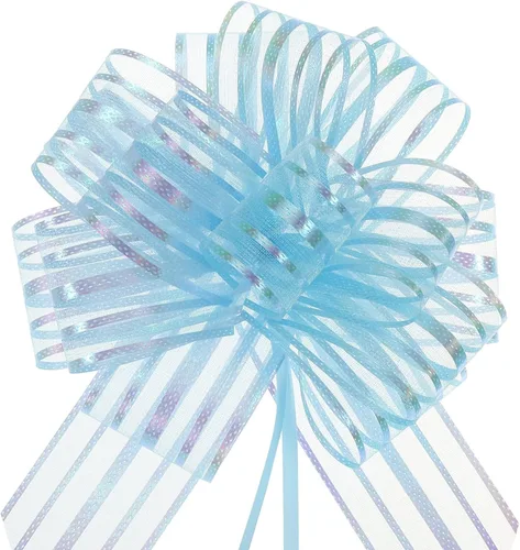 Miniatura 33 de MECCANIXITY 5 lazos metálicos de organza de 4 pulgadas para envolver regalos, color rosa claro para cestas de boda, regalos de Navidad, día de San